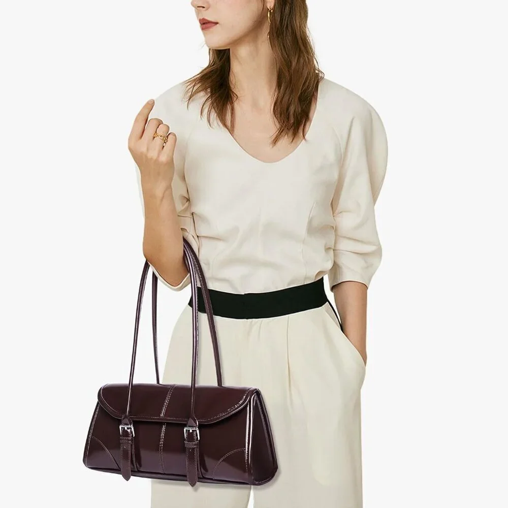 Women's Coffee Faux Leather Tote Bag Small Shoulder Handbag Purse - Picture 2 of 6